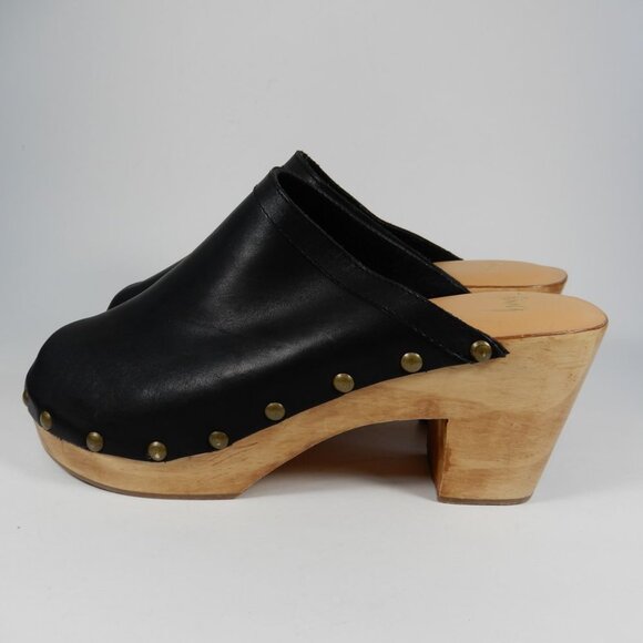 Beek Woodpecker Clogs Mules Size 10 Studded Wood Platform Black Leather NEW $320 - Picture 6 of 16